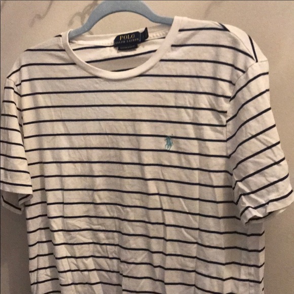 Blue and white striped custom fit Polo T-Shirt - Picture 1 of 4